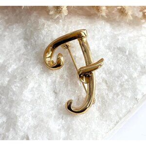Anne Klein letter "F" Gold Toned Costume Jewelry Brooch | Lapel Pin